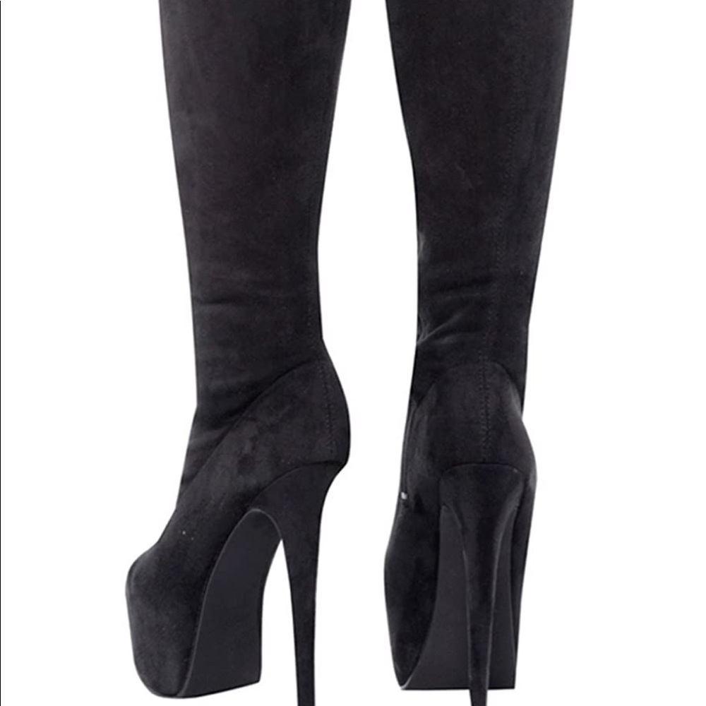 Thigh High Black Zip Up Heels EUC